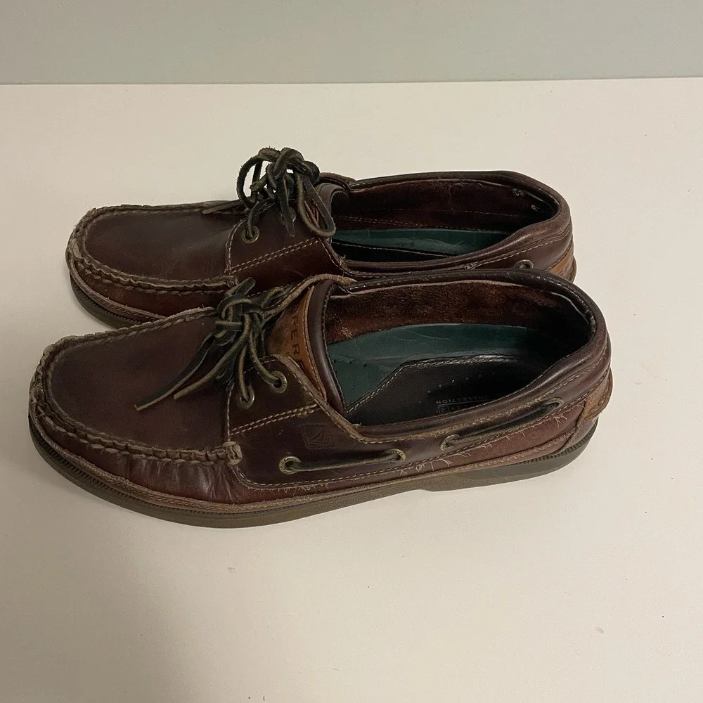 Sperry‎ Top-Sider Boat Shoes Mens 9M Dark Brown Leather Mako 2-Eye Casual Deck